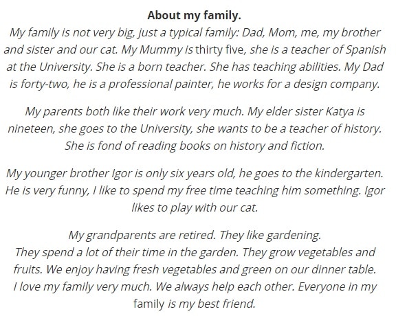 Рассказ о своей семье на английском